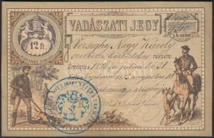 1875 Vadászati jegy 12Ft értékjeggyel Nyitrán kiállítva / Hunter card