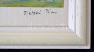 Dézsi Éva (1929-): A ligetben. Olaj, farost, jelzett,  üvegezett keretben, 9×7 cm