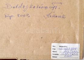 Dézsi Éva (1929-): Vízparti séta . Olaj, farost, jelzett,  üvegezett keretben, 14×13 cm