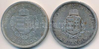 1935. 2P Ag "Rákóczi" + 1936. 2P Ag "Liszt Ferenc" T:2 patina, kis ph