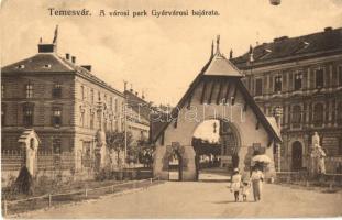 Temesvár, Timisoara; a városi park Gyárvárosi bejárata / Factory district entrance of the city park (EK)