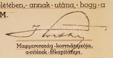 1929 Bp., Horthy Miklós által kiadott vitézzé avatásról szóló oklevél, Horthy bélyegzős aláírásával,...