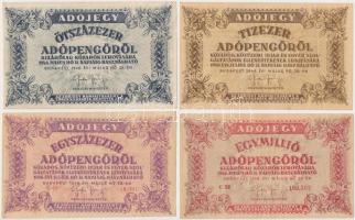 1946. 10db-os vegyes magyar adópengő bankjegy tétel, közte fordított címeres, sorozat- és sorszám né...