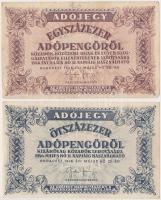 1946. 10db-os vegyes magyar adópengő bankjegy tétel, közte fordított címeres, sorozat- és sorszám né...