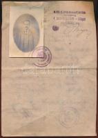 1922 Hegyeshalomban kiállított fényképes határszéli útlevél M.Kir. Államrendőrség pecséttel