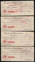 Kanada 1968-1969. Bank of Montreal kitöltött, bélyegzett csekk (4x) T:II Canada 1968-1969. Bank of Montreal filled, stamped cheques (4x) C:XF