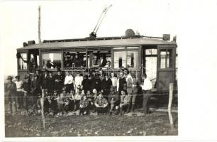 Cserkészek egy villamos kocsival, dzsembori(?) / Scouts with tramcar, Jamboree(?), photo