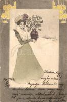 Lady with a vase of flowers, Art Nouveau (fa)