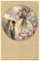 Italian art postcard, lady with clown, Degami 1016. s: T. Corbella