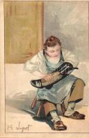 1899 Fényes siker cipőpucoló fiú / bootblack boy, Kosmos No. 169., litho, s: H.E. Lipót (Rb)