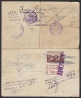 1938 Román marhalevél különféle okmánybélyegekkel