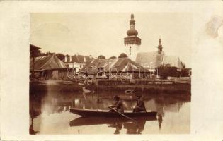 1914 Nyitrabánya, Handlová;  Megáradt Handlovka folyó / flooded creek, photo