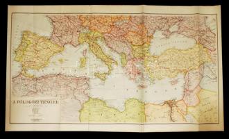 cca 1940 Kokai Lajos: A Földközi tenger térképe, jó állapotban / Map of the Mediterranian 112x65 cm