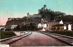 Trencsén, Látkép vasúti sínekkel; kiadja Gansel Lipót / railroad view