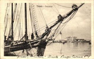 Trieste, Lanterna / lighthouse tower view with sailing ship