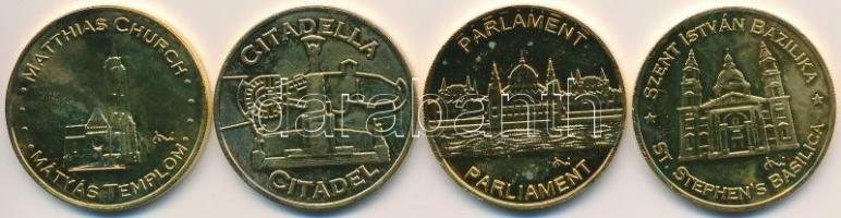 2010. &quot;Budapest érem / Mátyás Templom, Citadella, Parlament, Szent István Bazilika&quot; aranyozott fém emlékérmek (4xklf) (33mm) T:1-