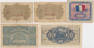 7db-os vegyes bankjegy tétel, benne Franciaország/Szövetséges katonai kiadás 1944. 2Fr, Német Biroda...
