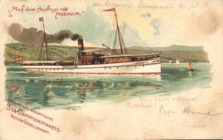 SS Liburnia, ship of the Ungarischen-Koratische See-Dampfschiffharts Actien-Gesellschaft / Hungarian-Croatian Steamship Company, litho (EK)