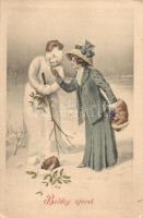 Boldog újévet / New Year, Lady cuddling a snowman, H. Ch. Vienne No. 151 (EK)