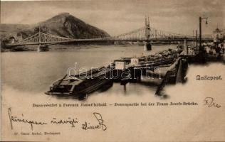 Budapest, Ferencz József híd, Duna, uszályok