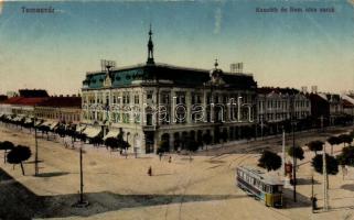 Temesvár, Timisoara; Kossuth és Bem utca sarka, villamos / the corner of the Kossuth and Bem streets, tram (ragasztónyom / gluemark)