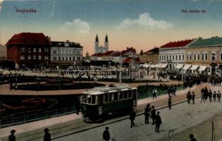 Szabadka, Novi Sad; Szent István tér, villamos / square, tram (fa)