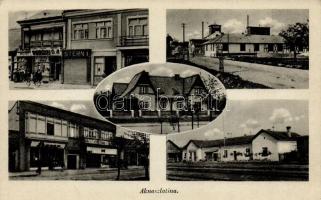 Aknaszlatina, Slatinské Doly, Solotvyno; vasútállomás, Stern üzlete, Lajos-akna / railway station, shops, mine (EK)