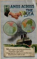 Hands across the sea, travelling greeting card, B.B. London & New York Series No. E341. litho, silver card (EB)