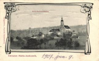 Andocs, Mária-Andócs; látkép a Katolikus templommal, kiadj a Stegmüller fényirda, Art Nouveau (b)