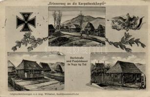 Nagy-ág-völgye, Nagy Ag Thal, Rika; Tábor, utca, Panje-házak / military camp, street, Panjehauser, floral, Iron Cross (EK)