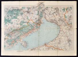 cca 1920-30 Balaton és környéke térkép, M. Kir. Állami Térképező Intézet, hajtás mentén kettészakadva, 47x62cm