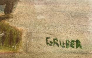 Gruber jelzéssel: Folyami kikötő. Vegyes technika, vászon-karton, üvegezett keretben, 34×44 cm