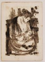 Makár Alajos (1927-1989): Anyaság. Monotípia, papír, jelzett, apró szakadásokkal, 30×21 cm