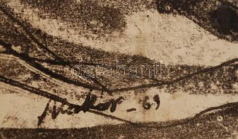 Makár Alajos (1927-1989): Anyaság. Monotípia, papír, jelzett, apró szakadásokkal, 30×21 cm