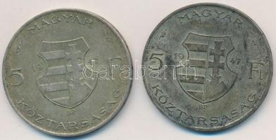 1947. 5Ft Ag "Kossuth" (2x) T:2-,3 patina
