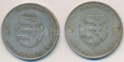 1947. 5Ft Ag "Kossuth" (2x) T:2-,3