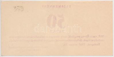 Budapest 1945. 50P elismervény "Székesfővárosi házinyomda üzemi bizottsága" T:I-