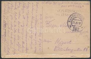 1917 Brest - Litowsk képeslap K.u.K. PLATZKOMMANDO des 12. Korps. + FP 282 b