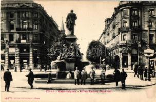Zürich, Bahnhofplatz, Alfred Escher Denkmal / square, statue, Hotel National, Wiener Cafe (wet damage)