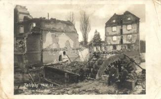 Rethel, France, watermill with German soldiers and destroyed buildings, WWI (EB)