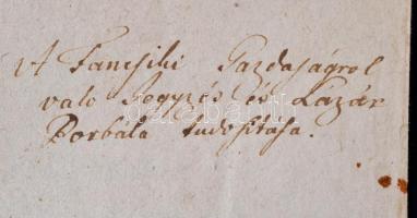 1739 Fancsikai birtokról készült jegyzék Lippert Gábor pénzverőmester özvegye, Lázár Borbála részére...