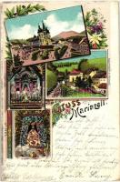 Mariazell, Gnadenaltar, Gnadenmutter, Heiligenbrunn / church, interior, floral, litho (EK)