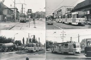 1985 Budapest, a 10-es villamos különböző forgalmi helyzetekben, 9 db vintage fotó, 9x14 cm