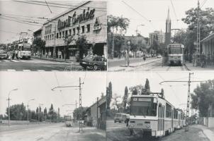 1985 Budapest, a 10-es villamos különböző forgalmi helyzetekben, 9 db vintage fotó, 9x14 cm