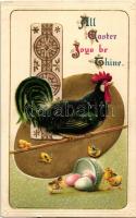 Easter, rooster, chicken, Trademark Series 2413. golden Art Nouveau Emb. litho
