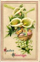 Easter, flowers, chicken, Trademark Series No. 2408. Emb. litho (EK)