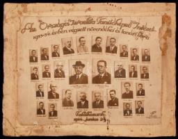 1934 Az Országos Izraelita Tanítóképző Intézet 1933-34. évben végzett növendékei és tanári kara. Kartonra ragasztott tablókép, kis hiánnyal. 20x15 cm.