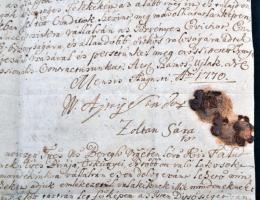 1770 Szamosújlak, Ajtay Sándor földbirtokos és felesége, Zoltán Sára rendelkezése a kisfaludi (Bereg...