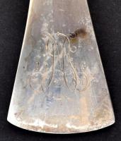 Ezüst (Ag.) merőkanál, monogrammal,jelzett,  h:22 cm, nettó:102 g