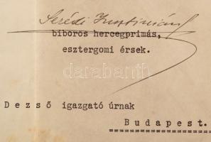 1931 Esztergom, Serédi Jusztinián (1884-1945) hercegprímás gépelt levele Zilahy Dezsőnek, Budapest F...